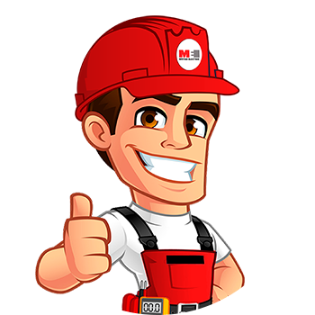 Metro Electric mascot in a red hard hat giving a thumbs up